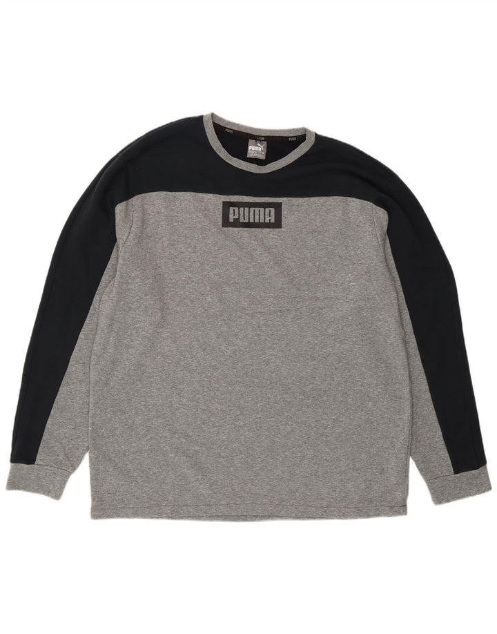 Puma Herre Grafisk Top Langærmet Stor Grå Colourblock Bomuld