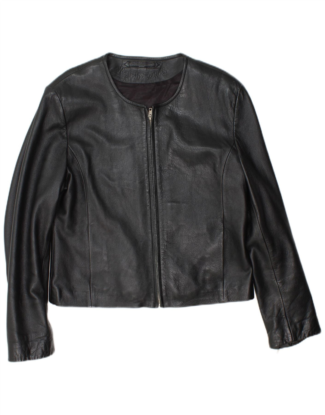 RABERG Dame Crop Læderjakke EU 42 Stor Sort Læder