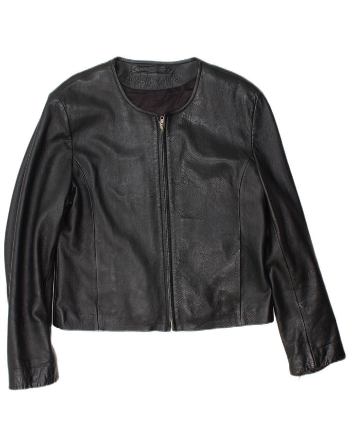 RABERG Dame Crop Læderjakke EU 42 Stor Sort Læder
