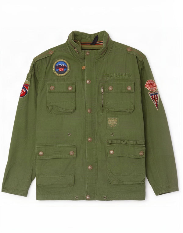 Vintage Herre Hooded Military Utility Jacket UK 48 4XL Grøn Bomuld