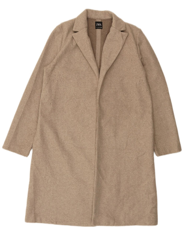 Zara Womens Open Overcoat UK 16 Large Beige Polyester