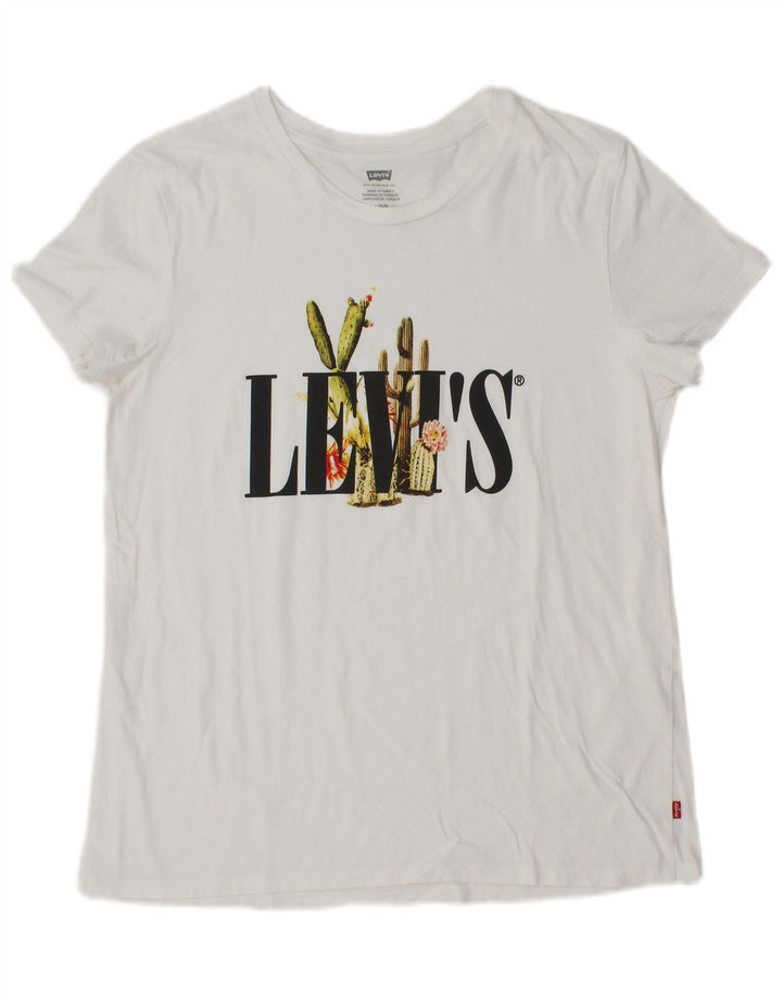 LEVI'S Grafisk T-Shirt Top til kvinder DK 14 Stor Hvid