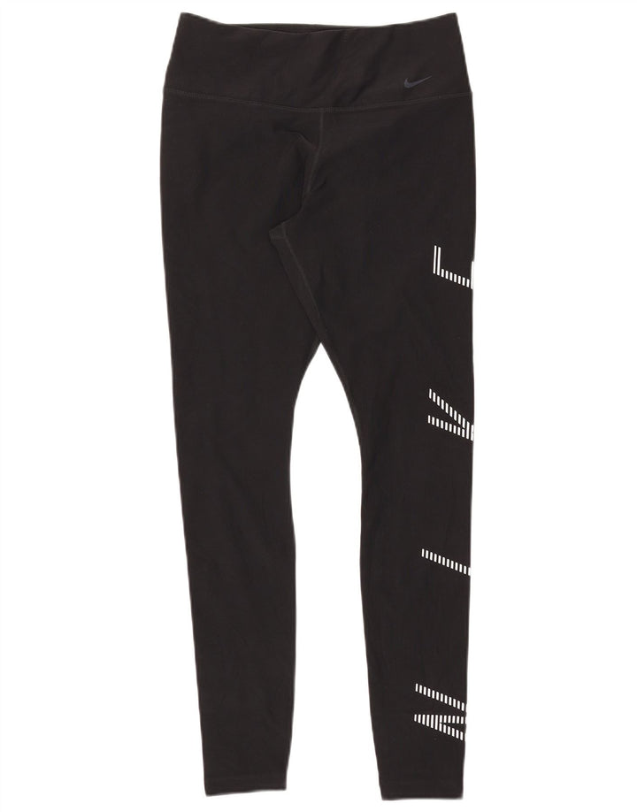 Nike Dame Dri Fit Grafiske Leggings UK 12 Medium Sort