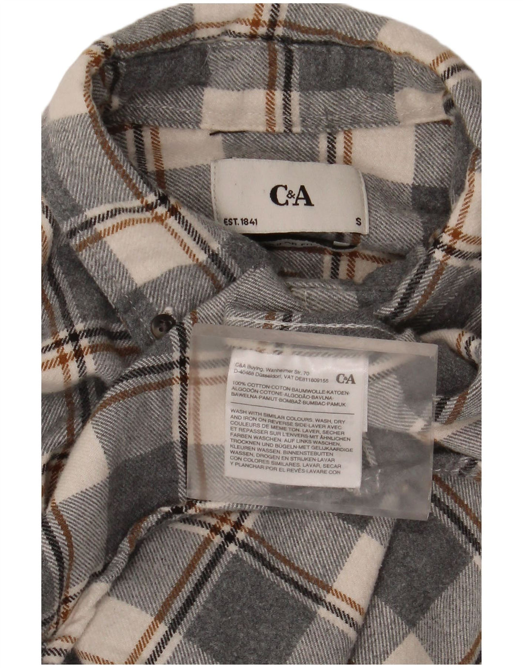 C & A herre flannel skjorte lille grå ternet bomuld