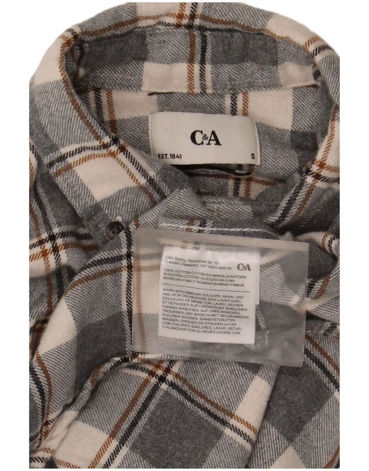 C & A herre flannel skjorte lille grå ternet bomuld