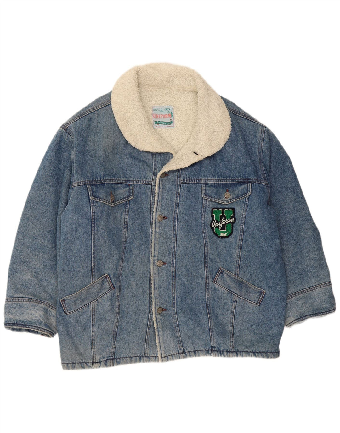 UNIFORM Herre Denim Sherpa Jacket UK 42 XL Blå