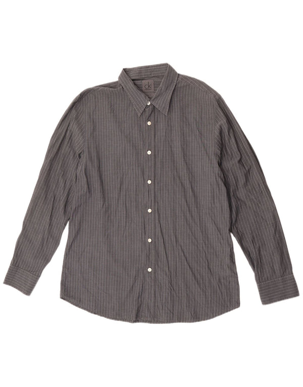 Calvin Klein Herre Slim Fit Skjorte Størrelse 45 18 2XL Gråstribet bomuld