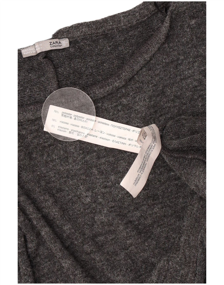 Zara Womens Crop Oversized Top Langærmet UK 10 Small Grå Polyester