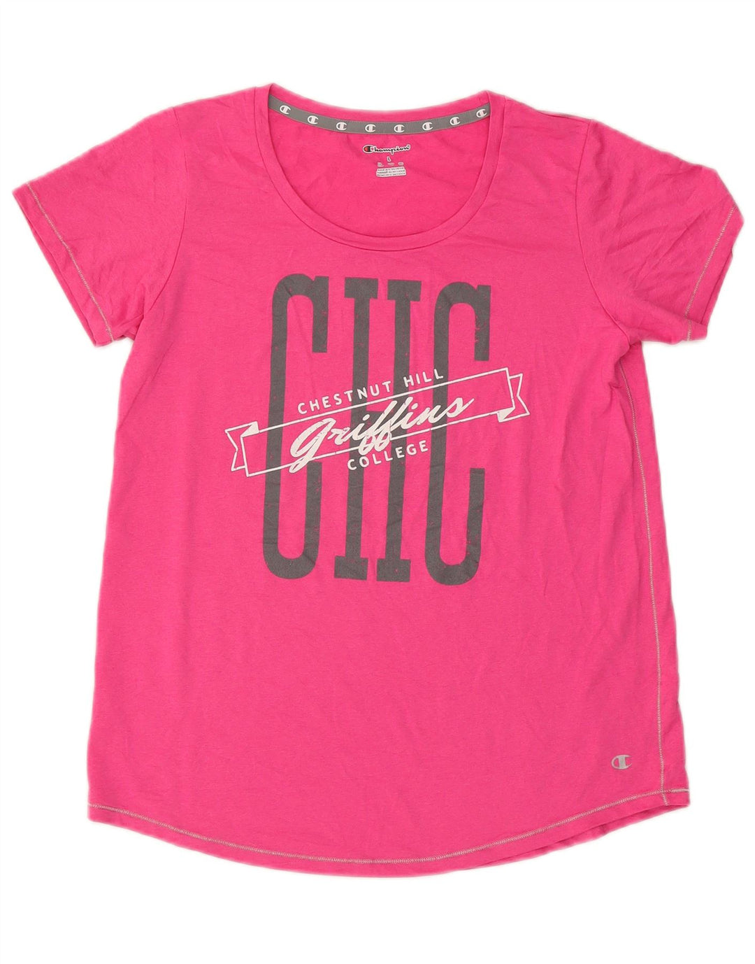 Champion Dame Grafisk T-Shirt Top UK 14 Large Pink Polyester
