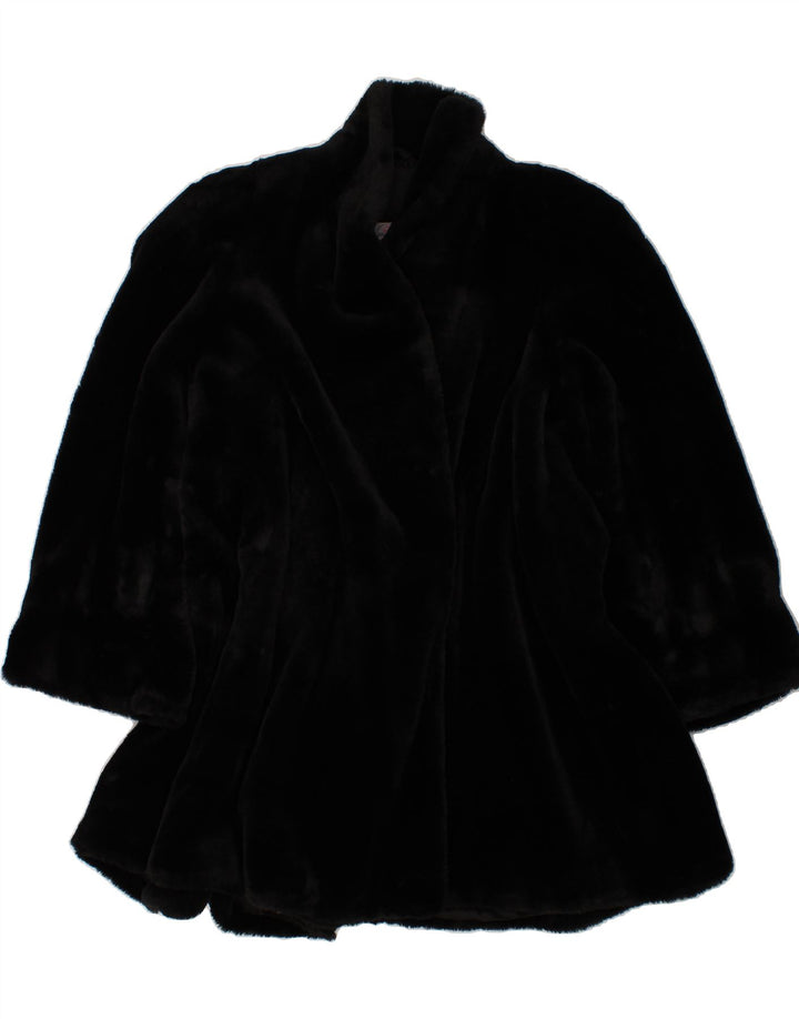 VINTAGE Womens Faux Fur Overcoat IT 46 Large Black Modacryl Vintage Vintage and Second-Hand Vintage from Messina Hembry 