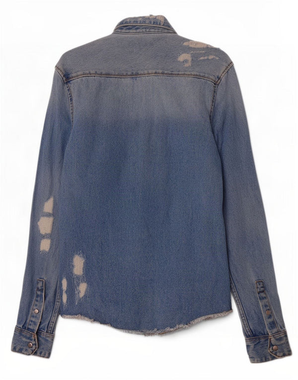Zara Herre Distressed Relaxed Fit denimskjorte lille blå bomuld