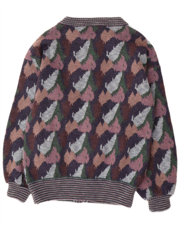 Vintage kvinders abstrakt mønster cardigan sweater UK 14 Large Multicolor