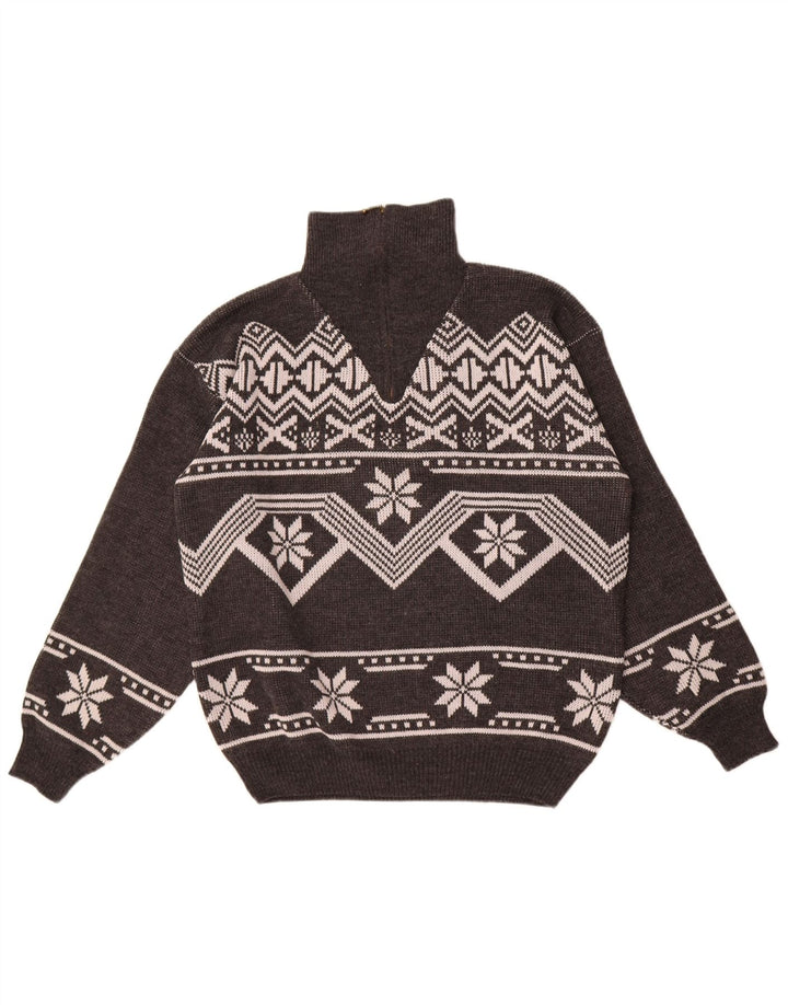 Jacques Lorant Herre Zip Neck Jumper Sweater Large Grey Fair Isle