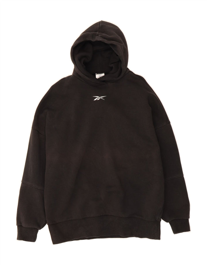 REEBOK Womens Oversized Hoodie Jumper UK 12/14 Medium Black Cotton Vintage Reebok and Second-Hand Reebok from Messina Hembry 
