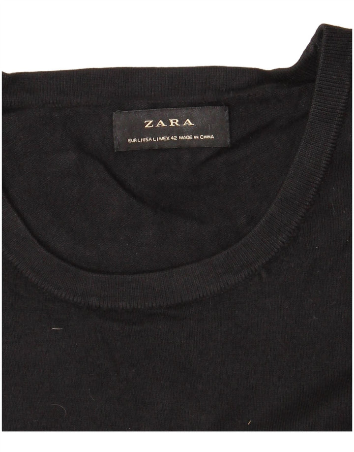 ZARA sweater med rund hals til kvinder UK 16 Large Black
