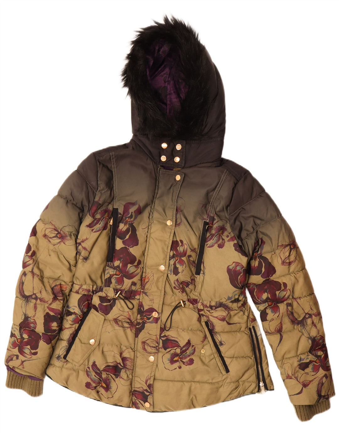 Desigual Dame Oversized grafisk polstret jakke EU 46 XL Flerfarvet