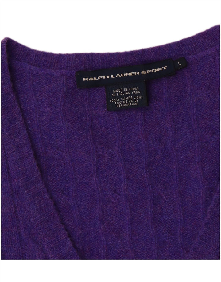 Ralph Lauren Dame V-hals sweater UK 14 Stor lilla uld