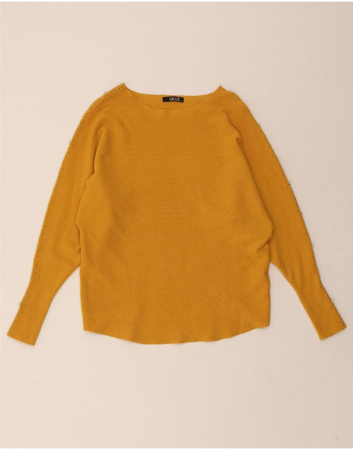 QUIZ Womens Boat Neck Jumper Sweater UK 14 Medium Yellow Viscose Vintage Quiz and Second-Hand Quiz from Messina Hembry 