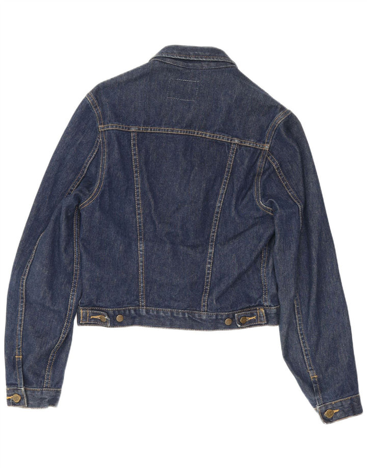 Lee Dame Crop Denim Jacket UK 12 Medium Navy Blue Bomuld