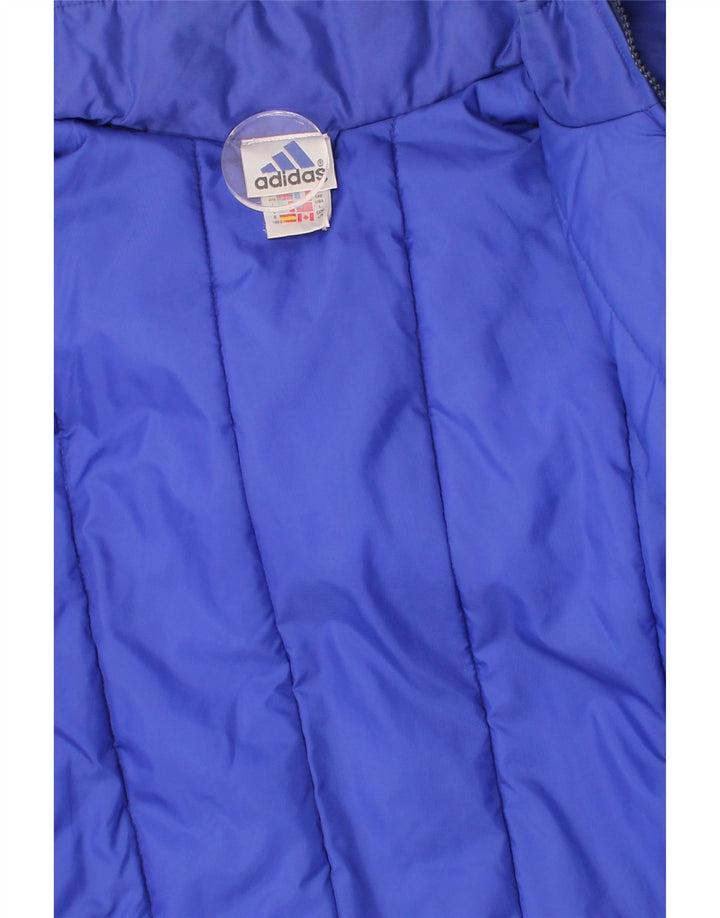 ADIDAS Mens Graphic Padded Jacket UK 44/16 Large Navy Blue Colourblock Vintage Adidas and Second-Hand Adidas from Messina Hembry 