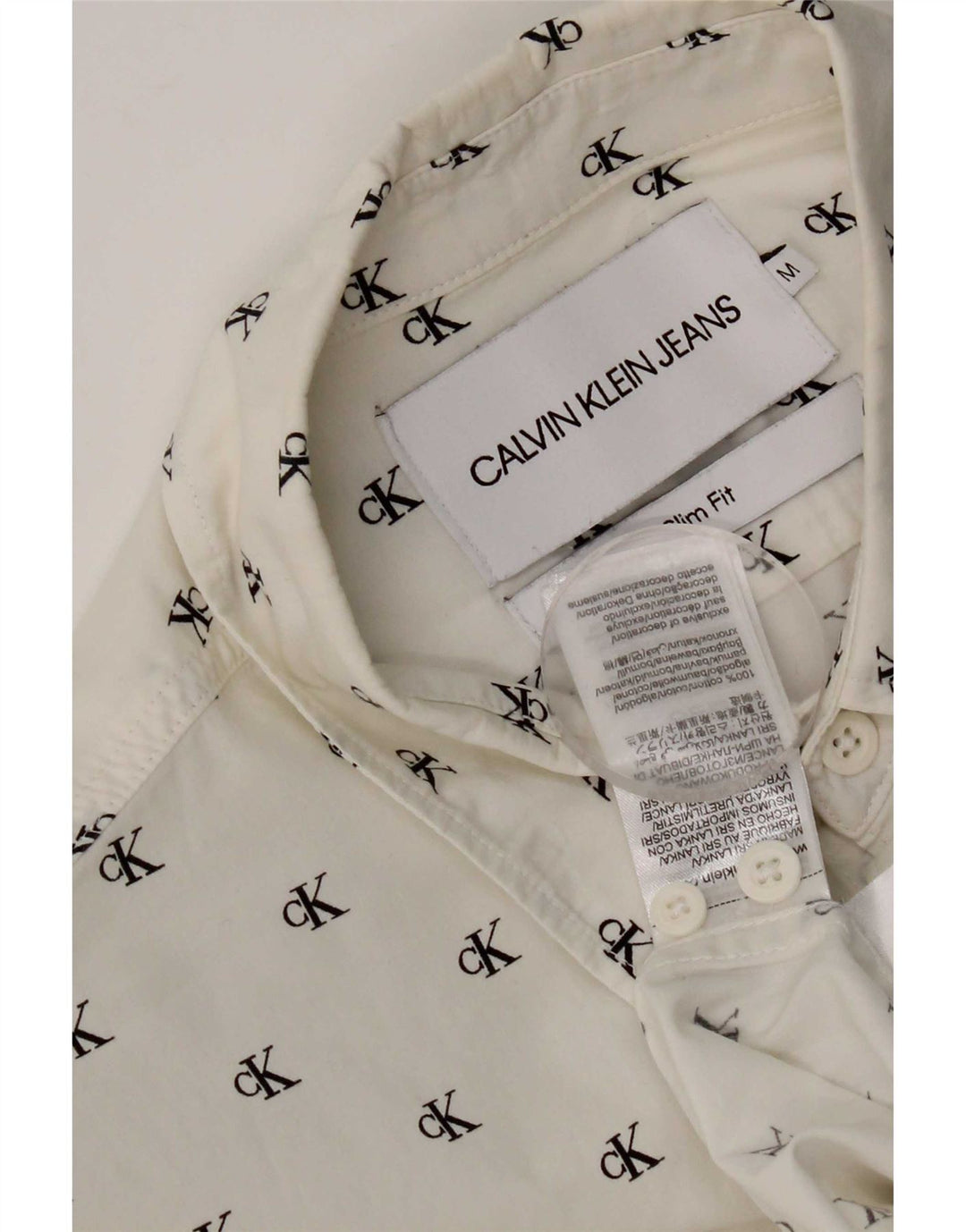 Calvin Klein Jeans Herre Grafisk Slim Fit Skjorte Medium Hvid Bomuld