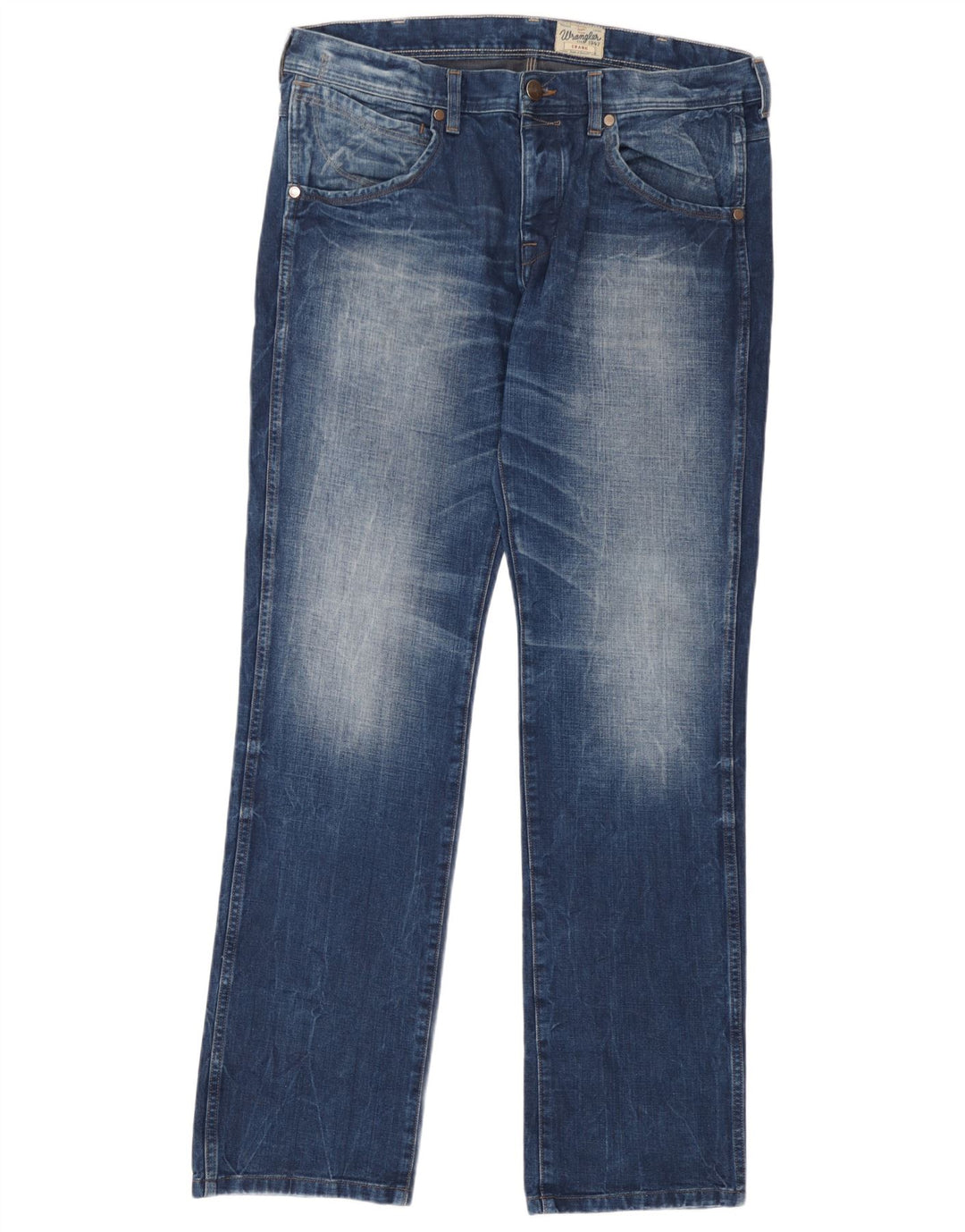Wrangler Herre Crank Straight Jeans W36 L34 Blå Bomuld