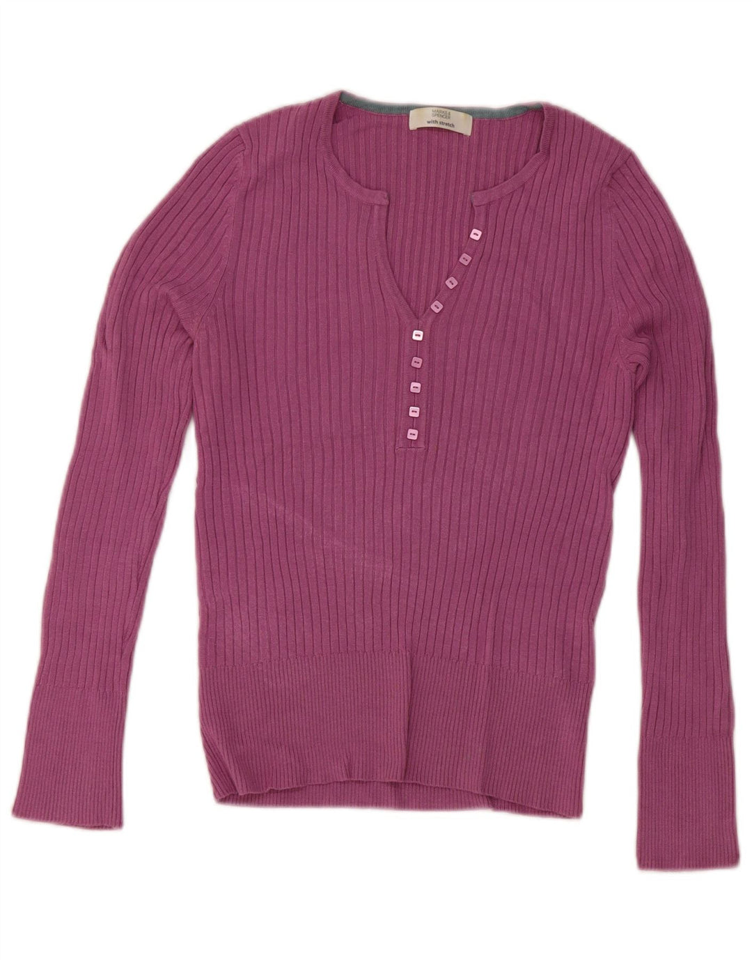 Marks & Spencer Dame V-hals sweater UK 12 Medium Pink Viscose
