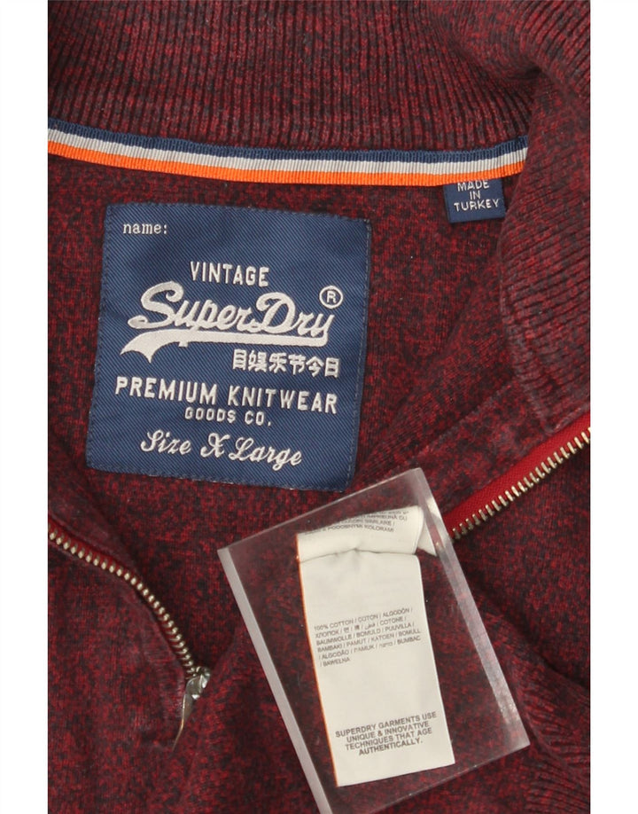 SUPERDRY sweater med lynlås til kvinder UK 18 XL Bourgogne flækket bomuld