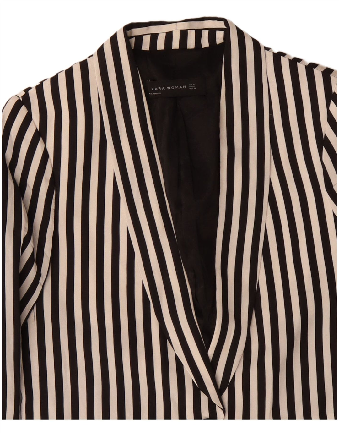 ZARA Blazerjakke med 1 knap til kvinder UK 12 Medium Sort nålestribet polyester