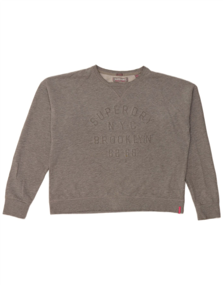 Superdry Womens Grafisk Oversized Sweatshirt Jumper UK 16 Stor Grå Bomuld