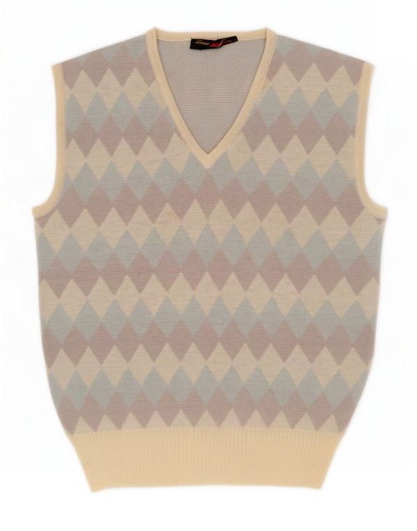 Vintage Womens Vest Tank Top IT 46 Large Multicoloured Argyle/Diamond