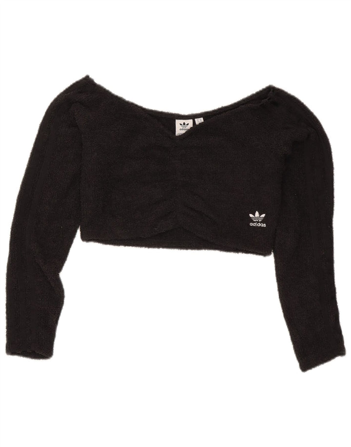 Adidas Dame Off Shoulder Fleece Crop Top UK 14 Medium Sort Polyester