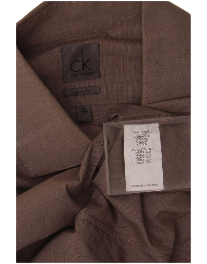 Calvin Klein Herre Slim Fit Skjorte Størrelse 42 16 1/2 Stor Brun Bomuld
