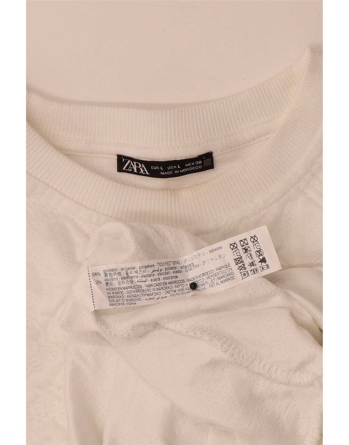 Zara Dame Oversized Sweatshirt Jumper UK 16 Stor Hvid Geometrisk