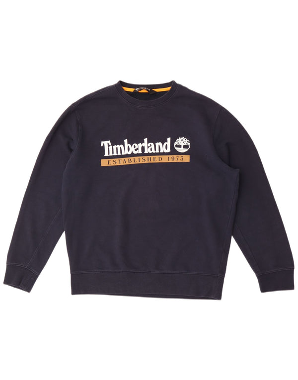 Timberland Herre grafisk Regular Fit Sweatshirt Jumper Large Navy Blue