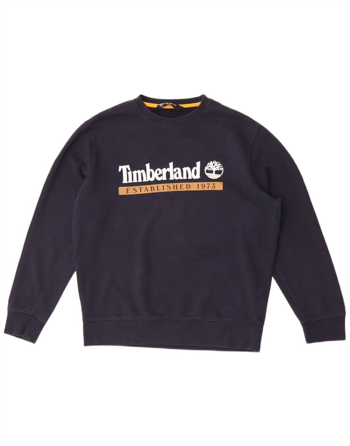 Timberland Herre grafisk Regular Fit Sweatshirt Jumper Large Navy Blue