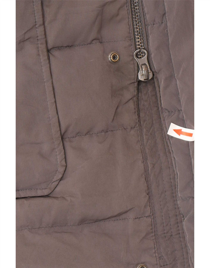 Massimo Dutti Dame Hætte Polstret Frakke UK 40 Large Grå Polyester