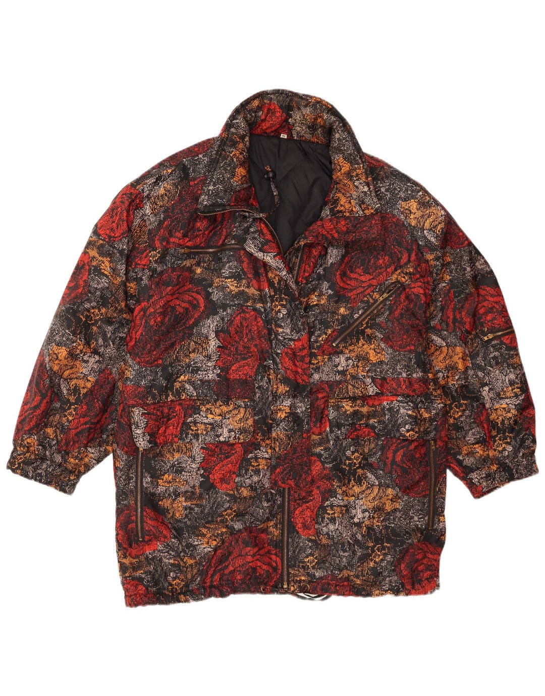 Vintage skijakke til kvinder EU 40 Medium flerfarvet blomsterpolyester