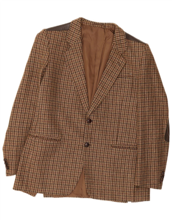 Vintage blazerjakke til mænd med 2 knapper IT 52 XL Brun Houndstooth Uld