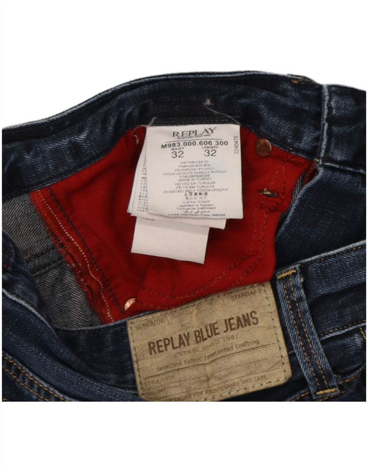 Replay Straight Jeans til mænd W32 L32 Marineblå Bomuld