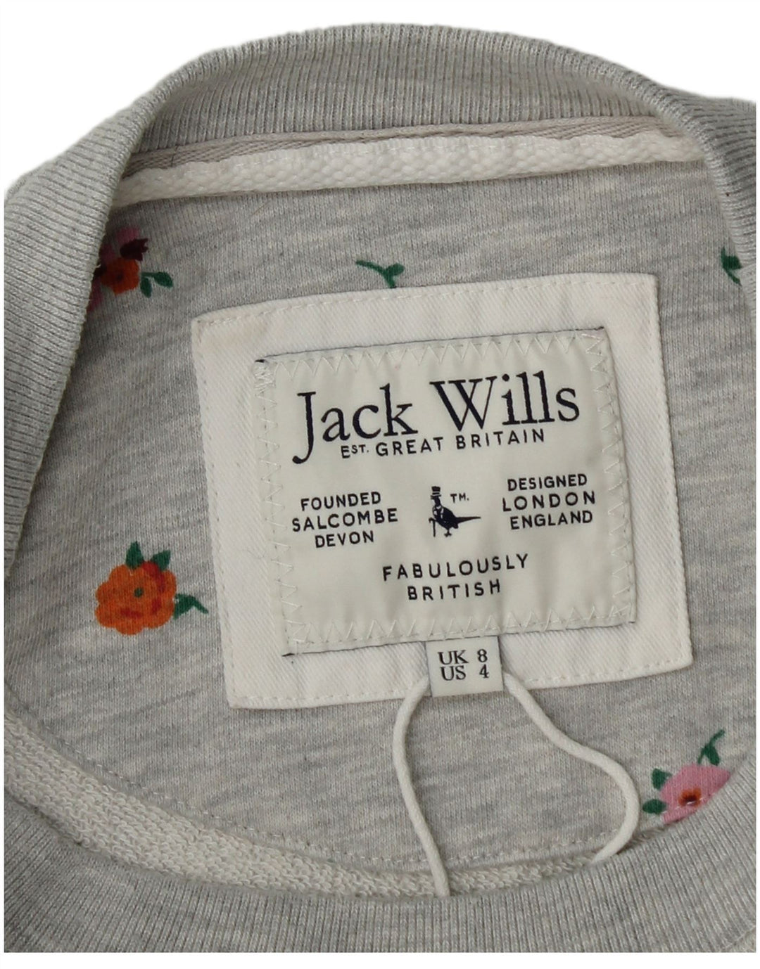 Jack Wills Dame Grafisk Sweatshirt Jumper UK 8 Small Grey Floral