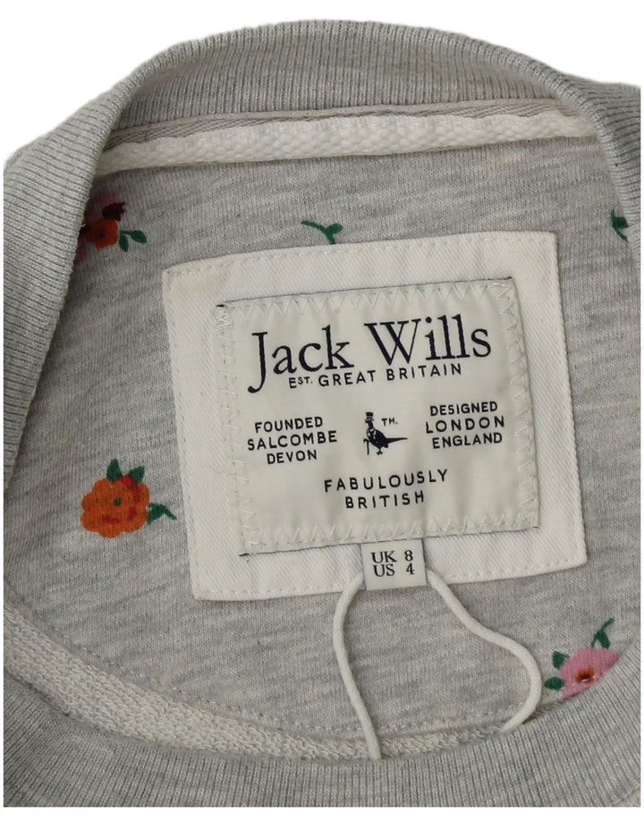 Jack Wills Dame Grafisk Sweatshirt Jumper UK 8 Small Grey Floral