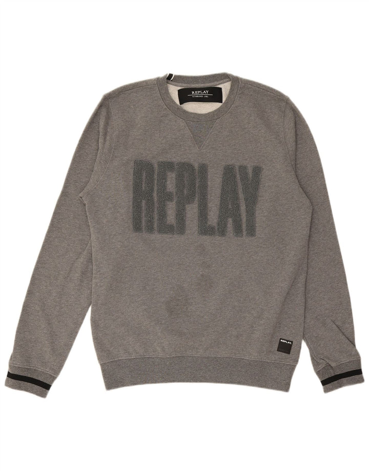 REPLAY Herre Grafisk Sweatshirt Jumper Large Grå