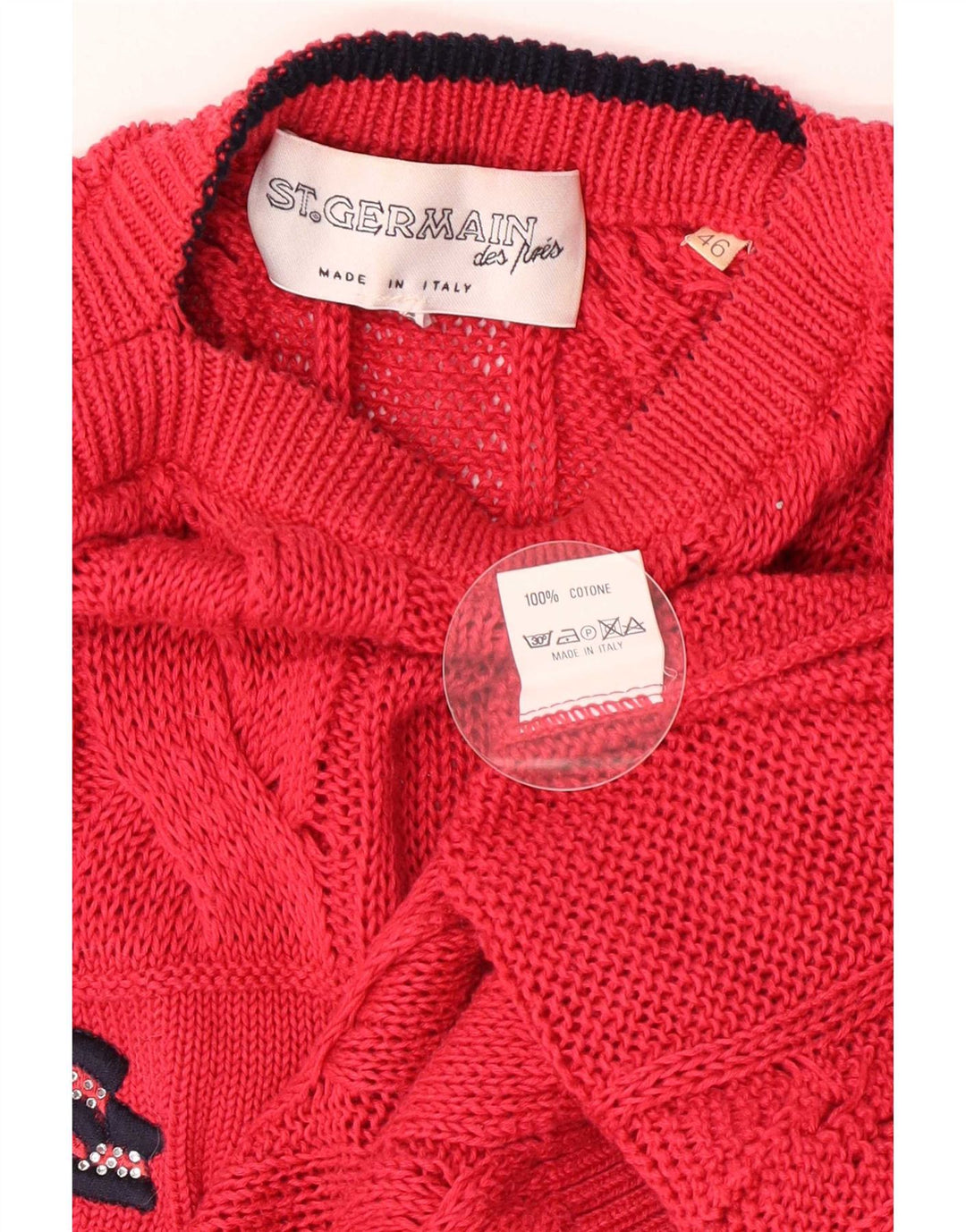 St. Germain Dame Grafisk Boat Neck Jumper Sweater IT 46 Large Red Classic