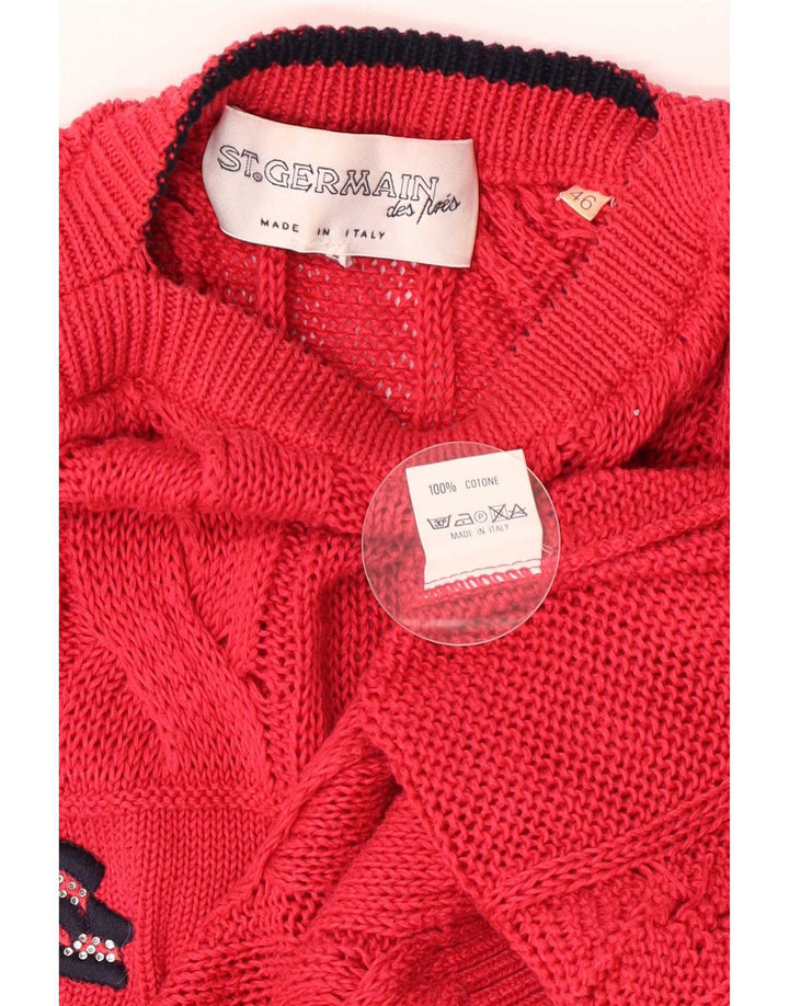 St. Germain Dame Grafisk Boat Neck Jumper Sweater IT 46 Large Red Classic