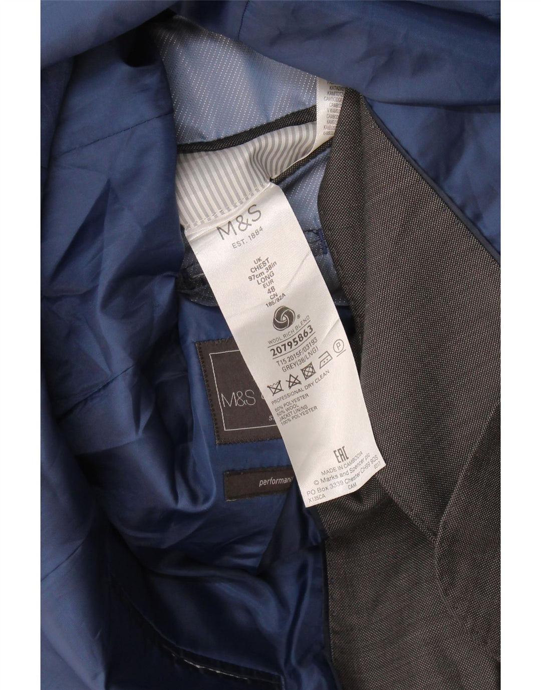 Marks & Spencer Herre 2-knaps blazerjakke EU 48 mellemgrå polyester