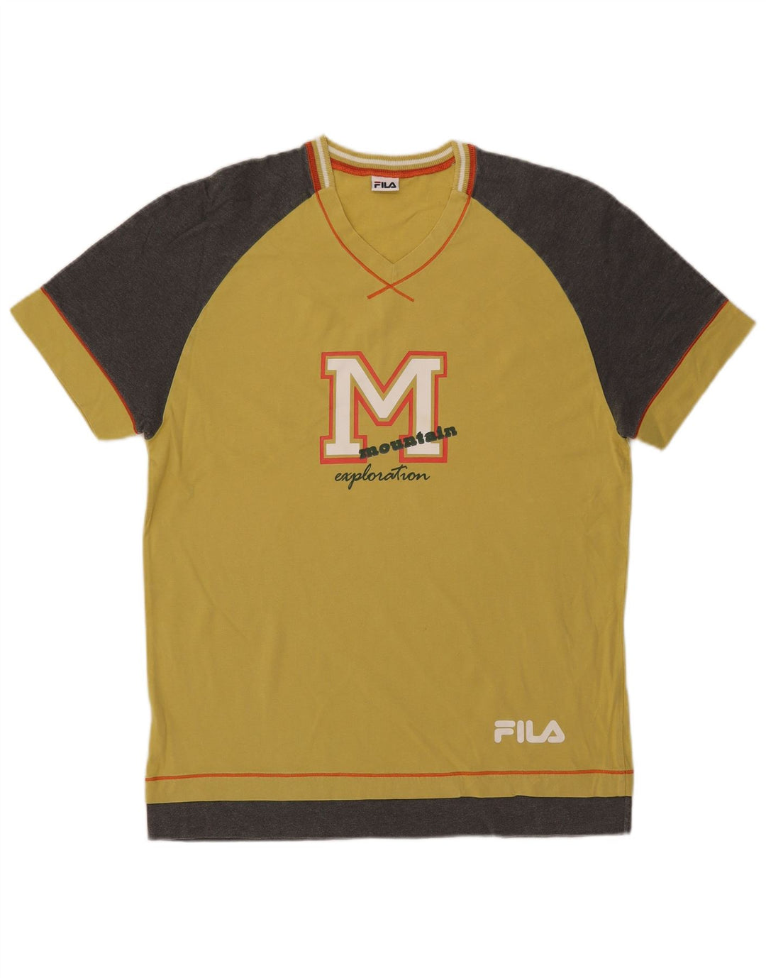 Fila Herre grafisk T-shirt Top Medium Gul Colourblock Bomuld
