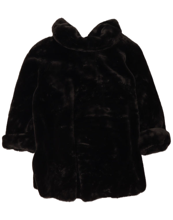 Vintage Dame Oversized Faux Fur Overcoat UK 14 Medium Black