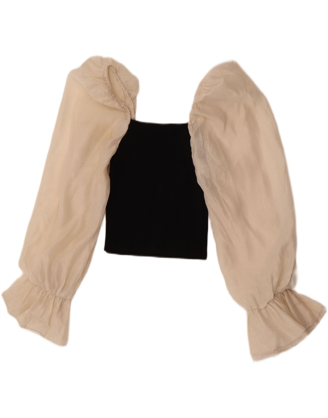 Zara Langærmet Crop Top UK 12 Medium Sort Colourblock