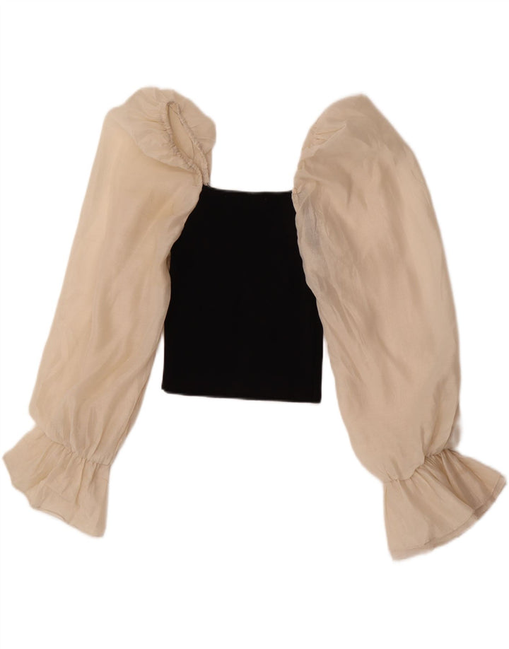 Zara Langærmet Crop Top UK 12 Medium Sort Colourblock